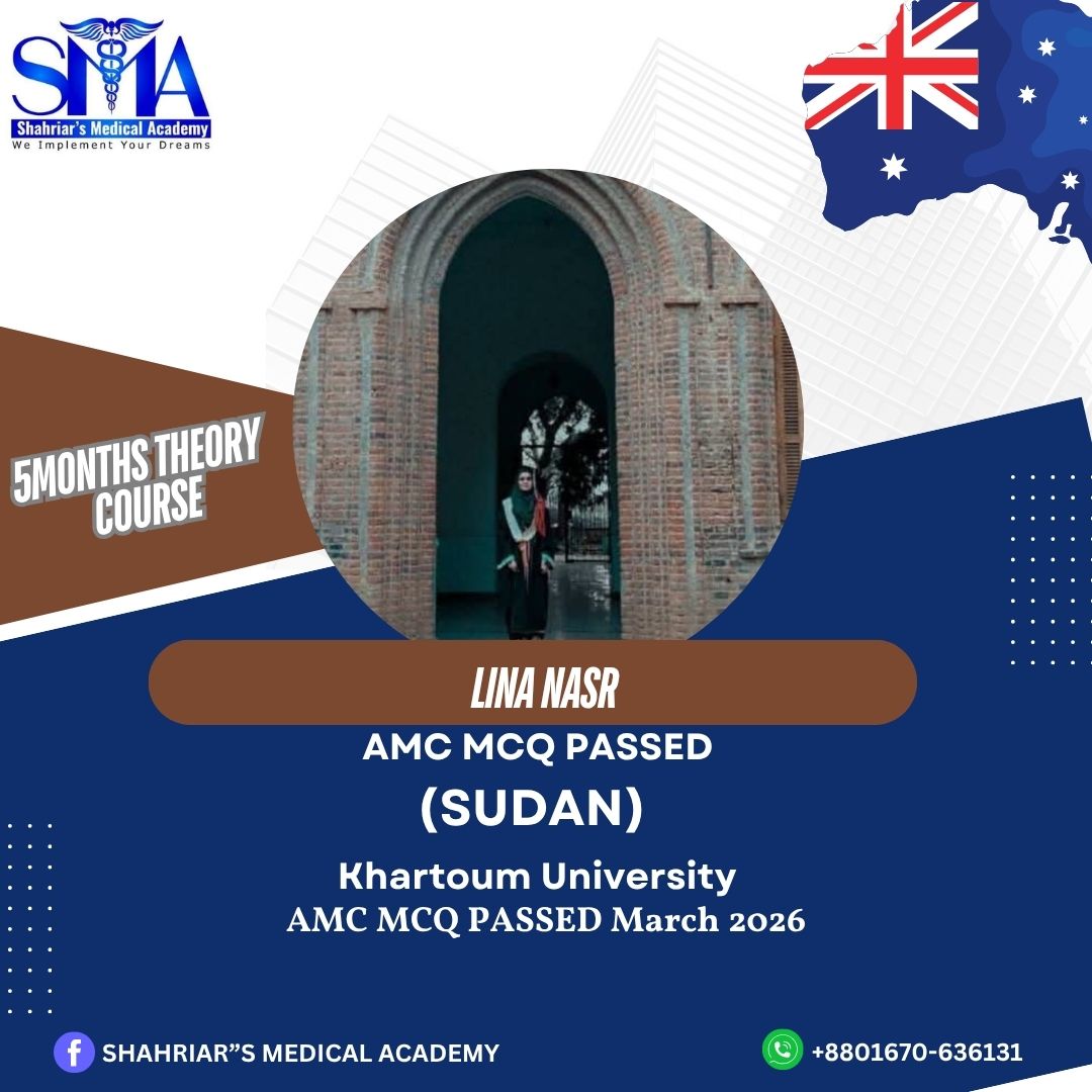 Dr. Lina Nasr from Sudan passed the AMC MCQ exam in March 2026 with Shahriar's Medical Academy